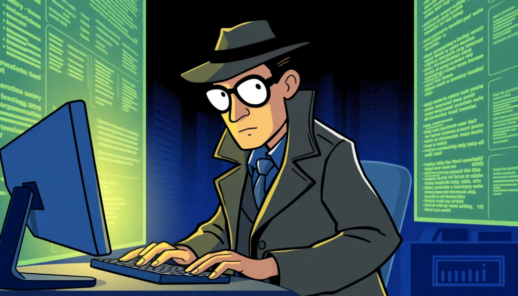 Image of a secret agent using a computer.